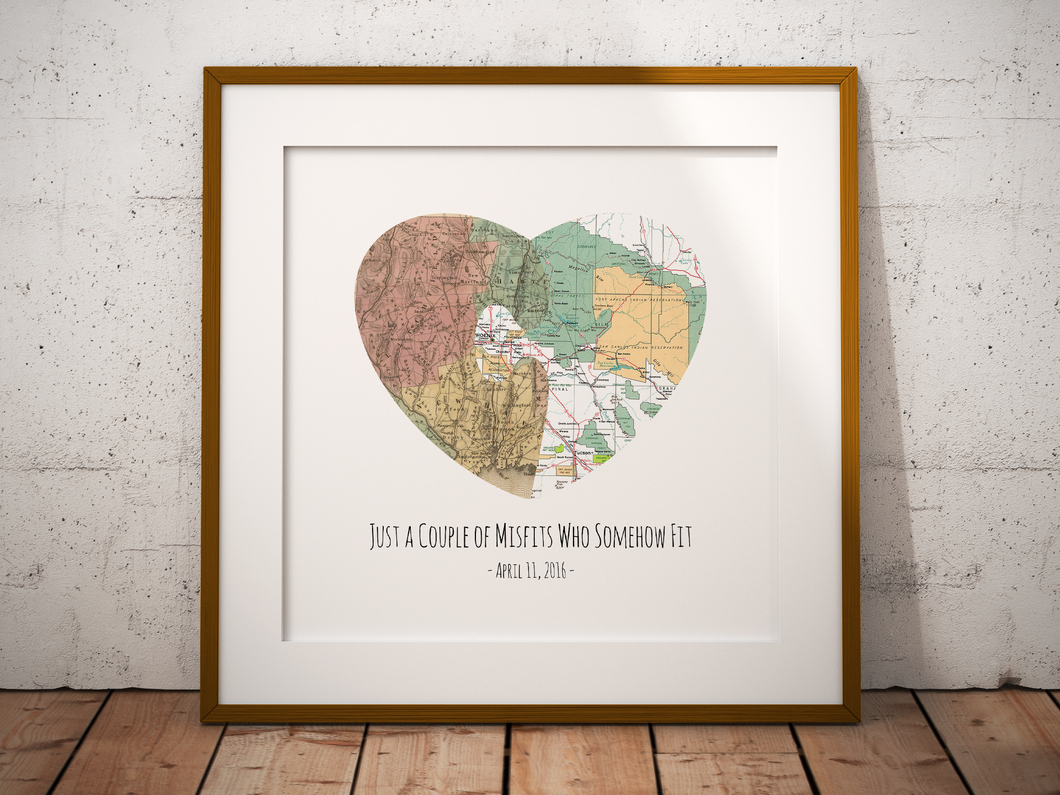 Heart Puzzle Print, 2 Personalized Maps Print, Custom Map Art, Anniversary Gift Art, Personalized Wedding Print, Gift for Couple