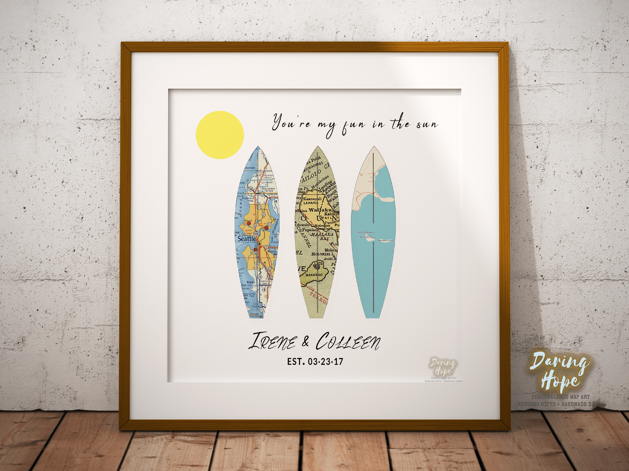 FunNtheSun Together for the Long Ride Surfboards Personalized Map