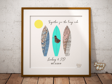 FunNtheSun Together for the Long Ride Surfboards Personalized Map Print, Custom Map Art, Travel Gift, Anniversary Gift Art, Personalized Wedding Print, Gift for Couple