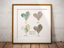 Four Hearts Print, 4 Personalized Heart Maps Print, Custom Map Art, Anniversary Gift Art, Personalized Wedding Print, Gift for Couple