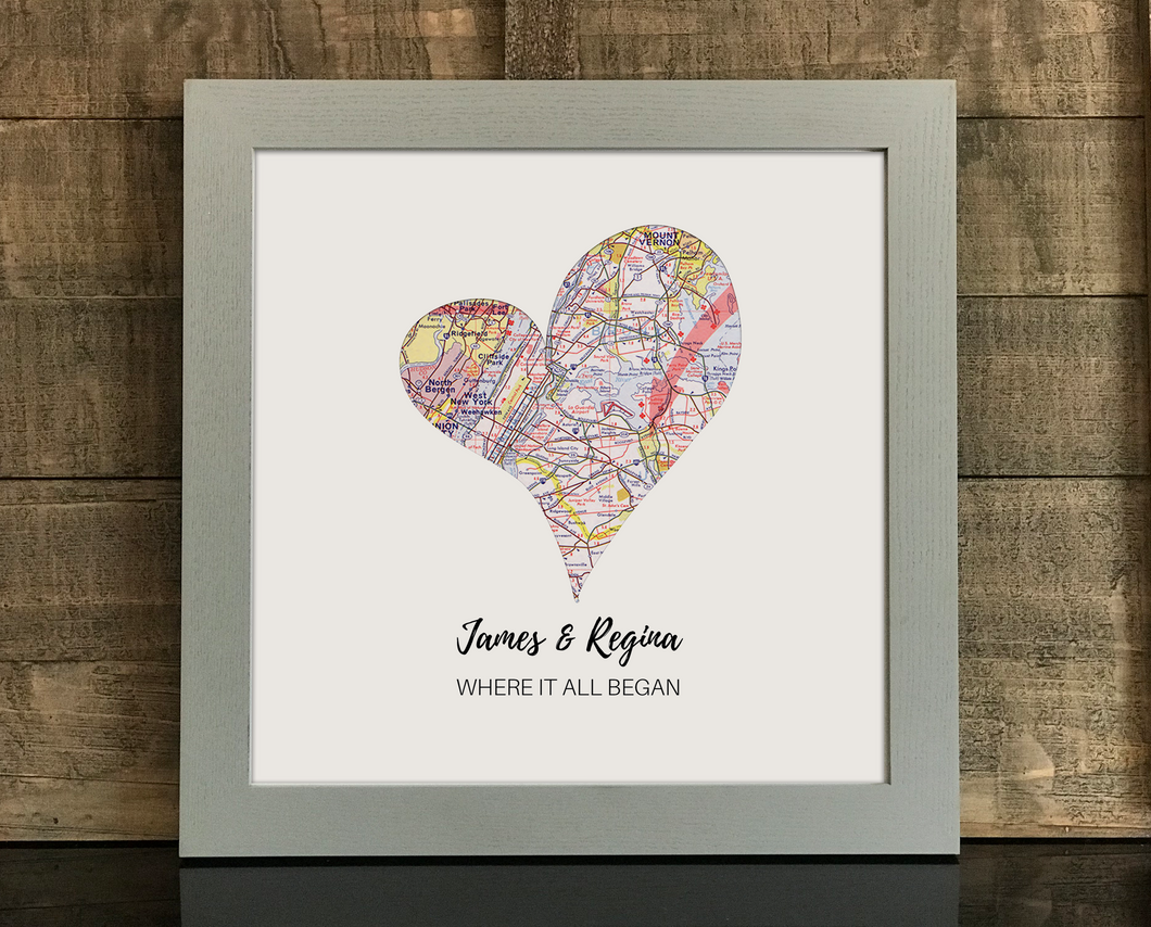 First Wedding Anniversary Gifts  Heart Map Print - Two Become One