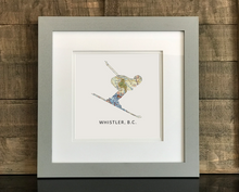 Downhill Skier Map Print, Whistler BC Map, Custom Map Art, Travel Gift, Birthday Gift Art, Personalized Wedding Print, Gift for Couple