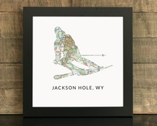 Skier Map Print, Jackson Hole WY Map, Custom Map Art, Travel Gift, Birthday Gift Art, Personalized Wedding Print, Gift for Couple