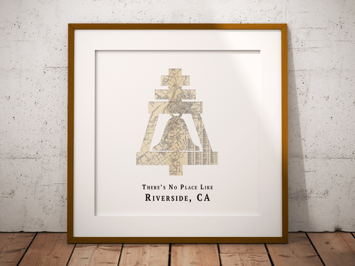 Riverside Raincross Map Print, Riverside California Map Art, Raincross Bell Art, Travel Gift, Custom Map Art, Personalized Wedding Print