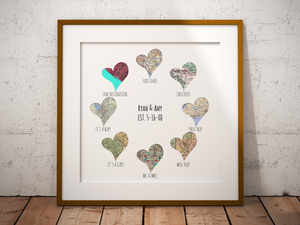 Relationship Goals Print, 8 Personalized Heart Maps, Custom Map Art, Anniversary Gift Art, Personalized Wedding Print, Gift for Couple
